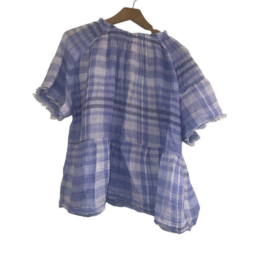 ✨Anthropologie Pilcro Casual Blouse Bette Plaid Babydoll Sz L Blouse Lavender ✨ - Picture 6 of 9